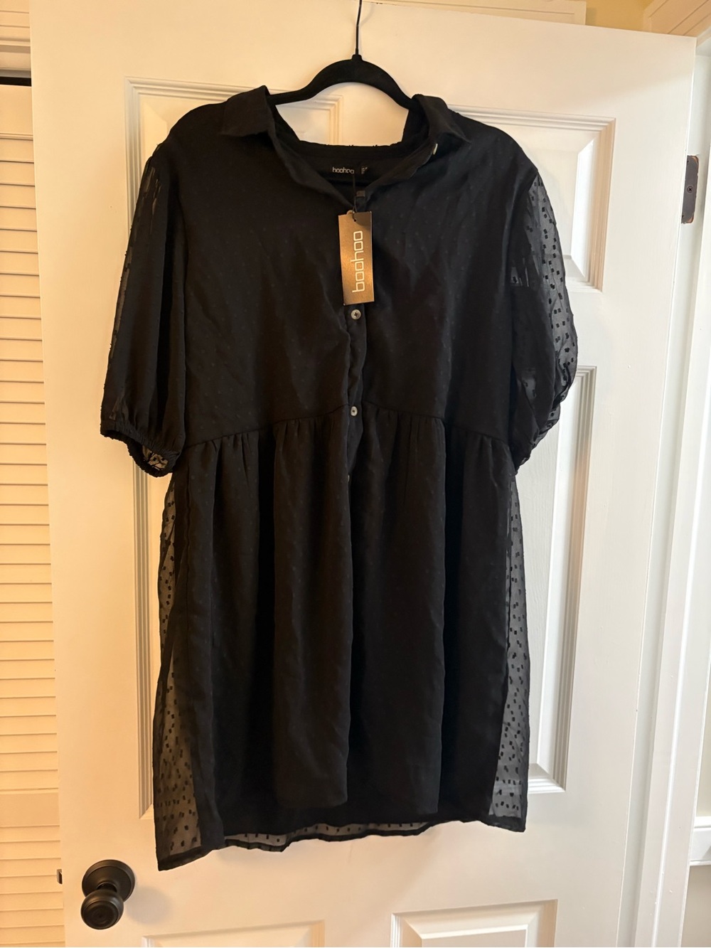 Boohoo Black Dotted Swiss Button-Front Dress
